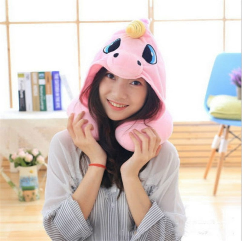 Unicorn Neck Travel Pillow with Hood