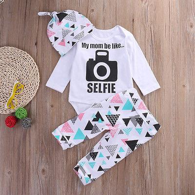 Baby Selfie 3pc Leggings, Romper & Hat Set