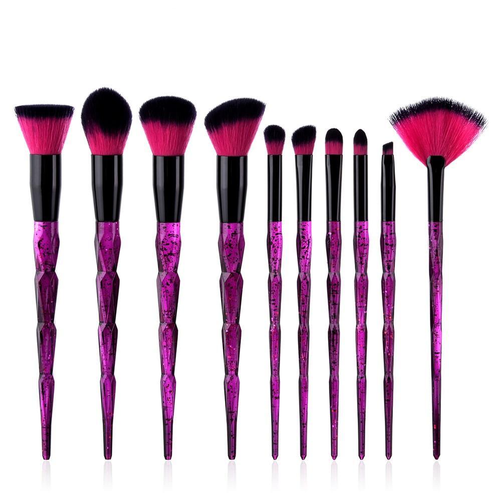 10pc Pink and Black Unicorn Makeup Brush Set