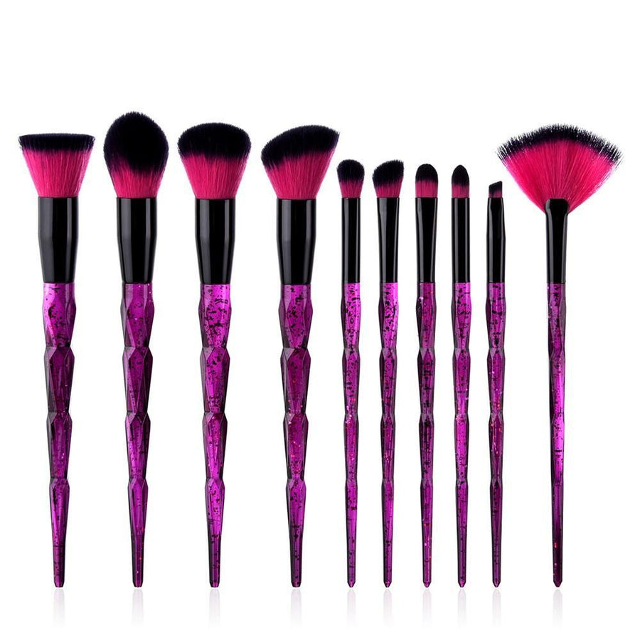 10pc Pink and Black Unicorn Makeup Brush Set