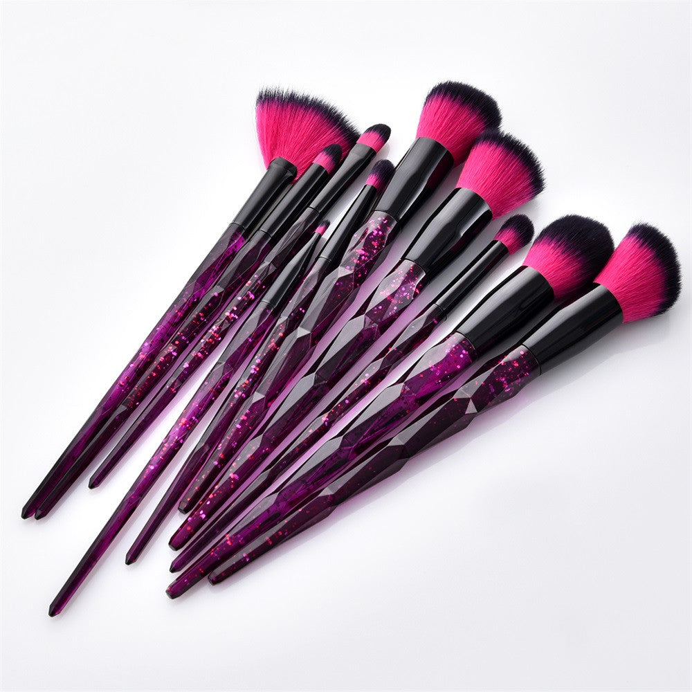 10pc Pink and Black Unicorn Makeup Brush Set