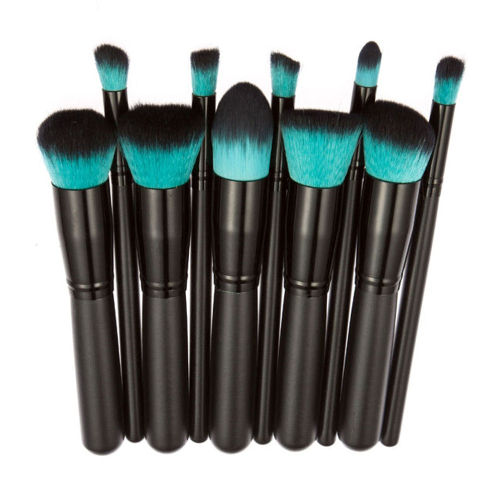 10pc Black & Blue Wood Makeup Brush Set