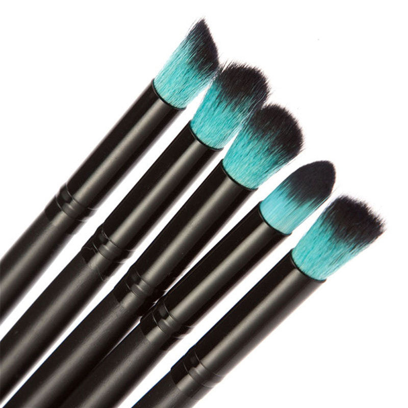 10pc Black & Blue Wood Makeup Brush Set
