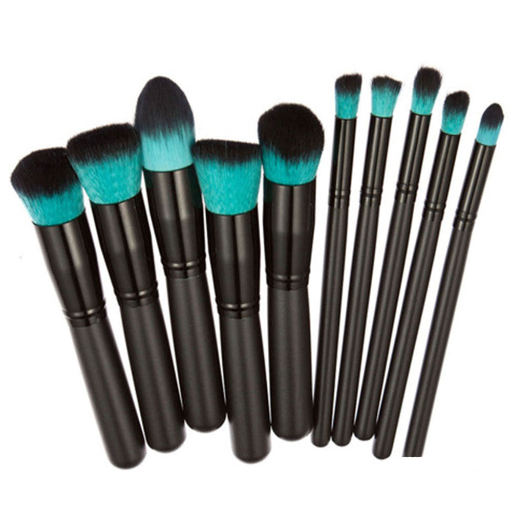 10pc Black & Blue Wood Makeup Brush Set