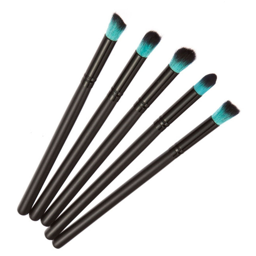 10pc Black & Blue Wood Makeup Brush Set