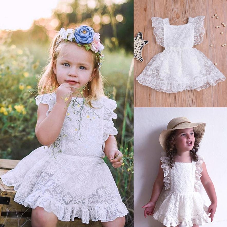 White Lace Ruffle Dress