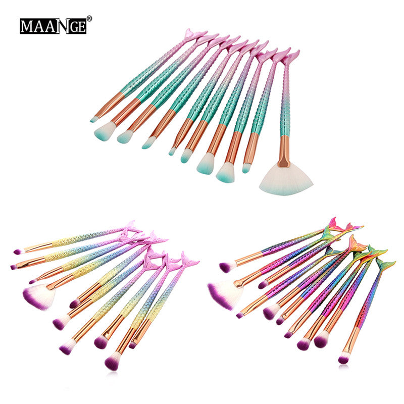 10pc Mermaid Makeup Brush Set
