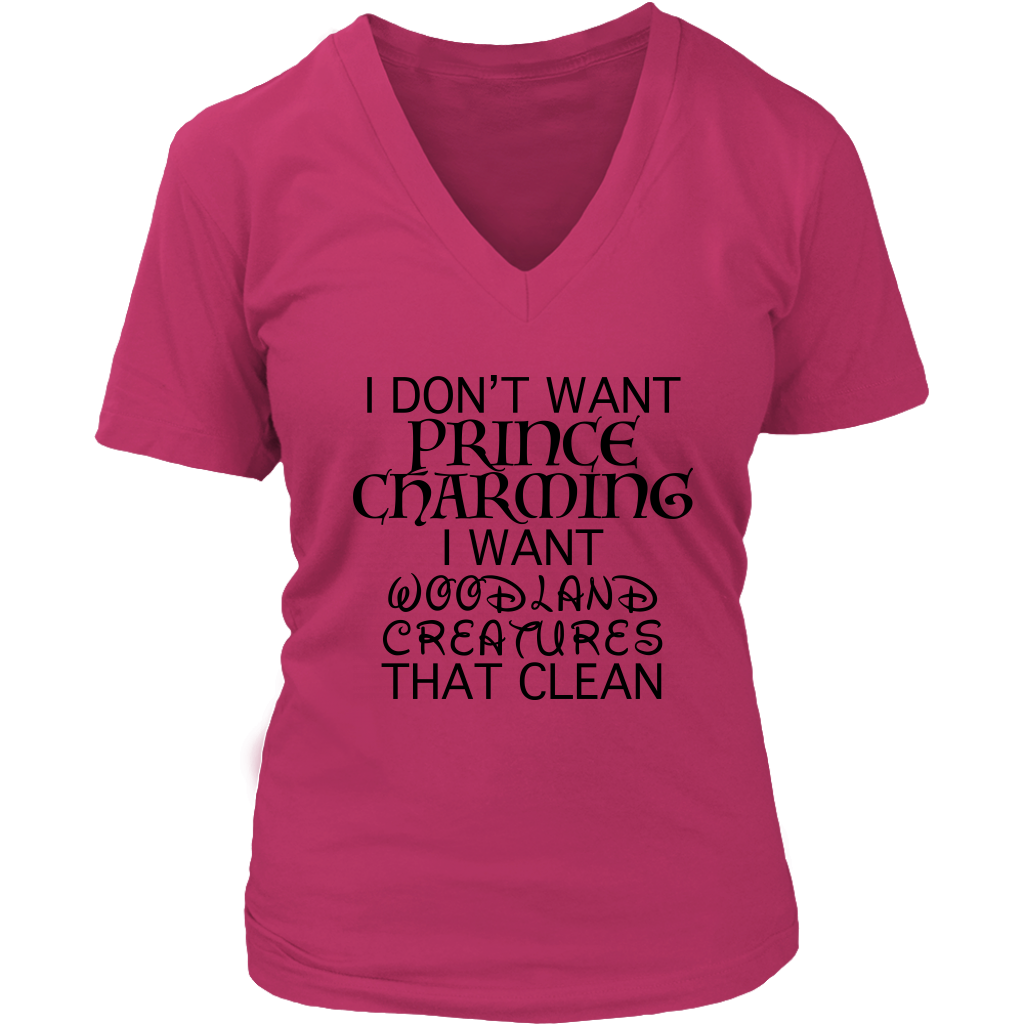 Cleaning Woodland Creatures Ladies V-Neck Shirt