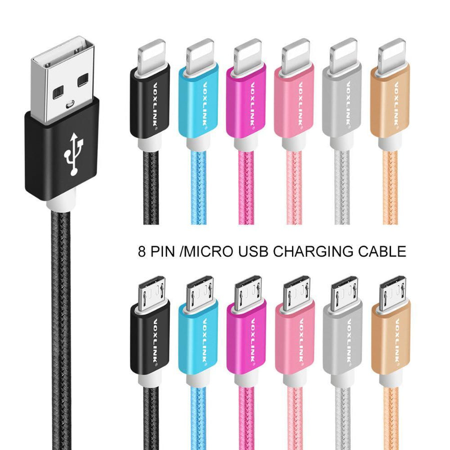 VOXLINK 0.5m/1m/2m/3m Nylon Braided Micro/Lightning to USB Data/Charging Cable for iPhone/Android