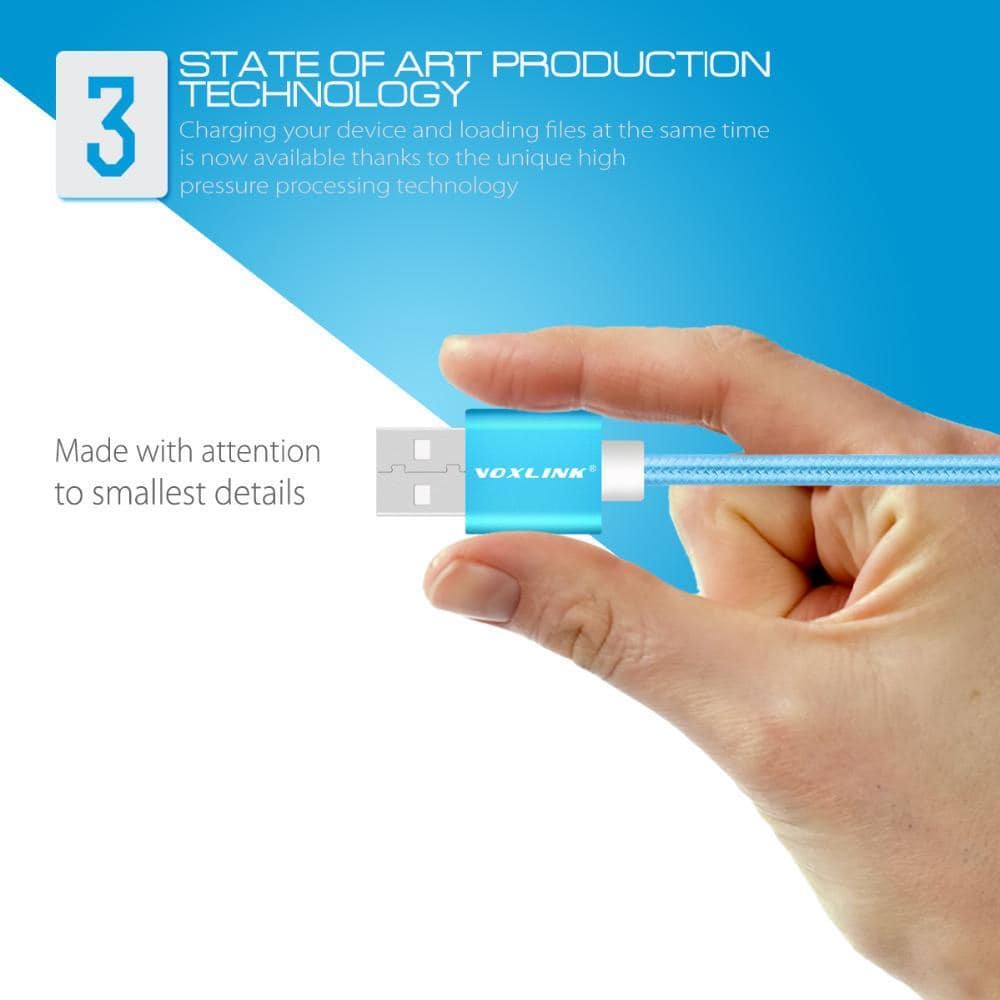 VOXLINK 0.5m/1m/2m/3m Nylon Braided Micro/Lightning to USB Data/Charging Cable for iPhone/Android