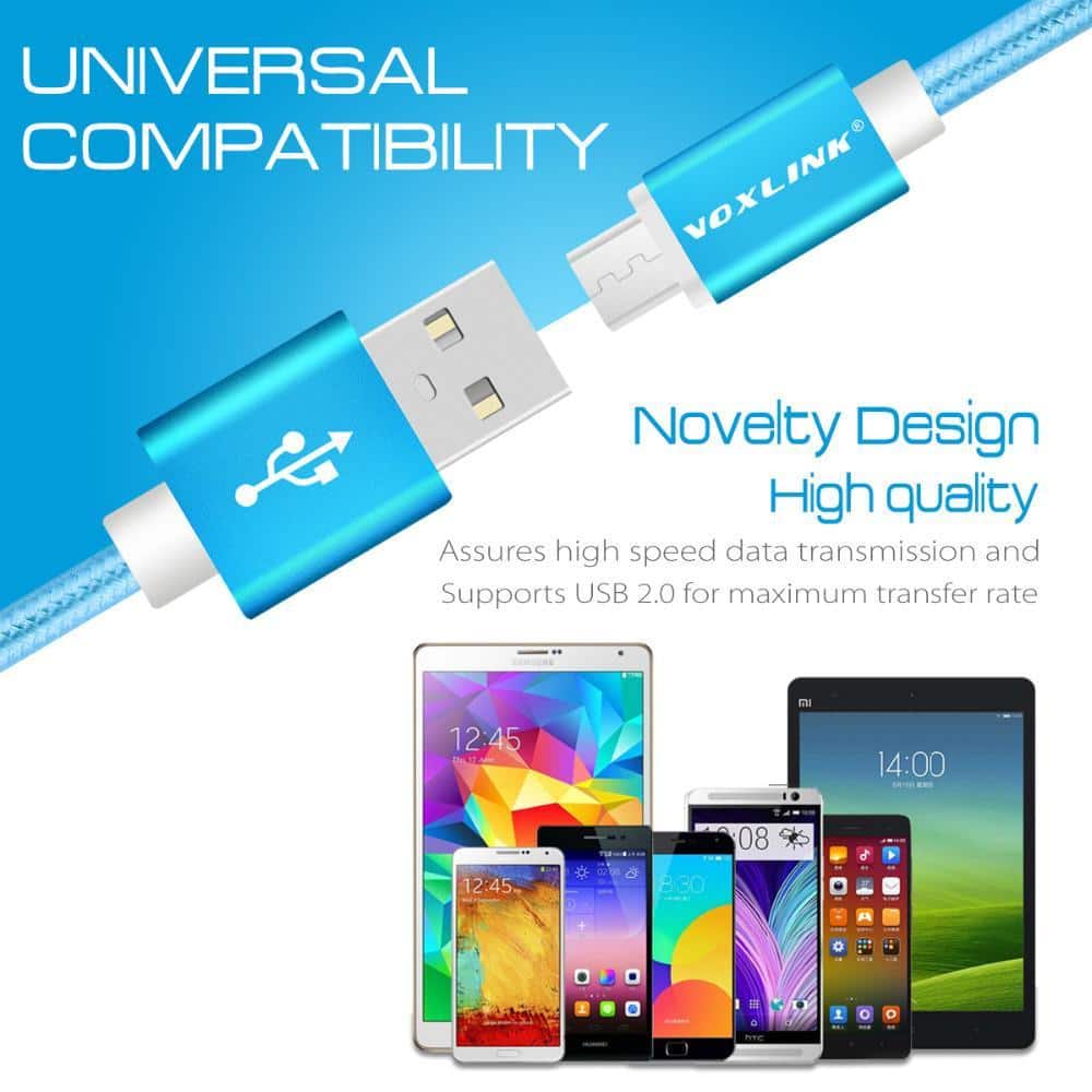 VOXLINK 0.5m/1m/2m/3m Nylon Braided Micro/Lightning to USB Data/Charging Cable for iPhone/Android