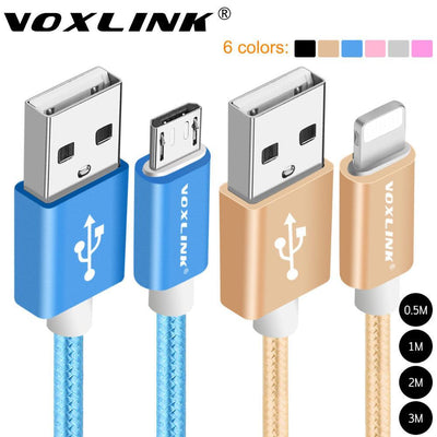 VOXLINK 0.5m/1m/2m/3m Nylon Braided Micro/Lightning to USB Data/Charging Cable for iPhone/Android