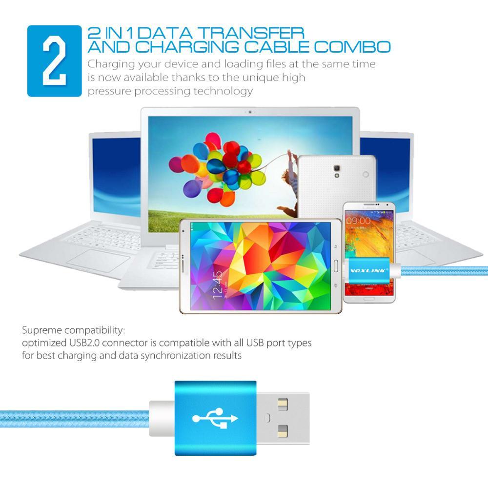 VOXLINK 0.5m/1m/2m/3m Nylon Braided Micro/Lightning to USB Data/Charging Cable for iPhone/Android