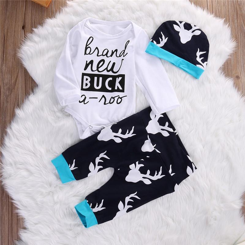 'Hello World' 3pc Deer Leggings, Romper & Hat Set