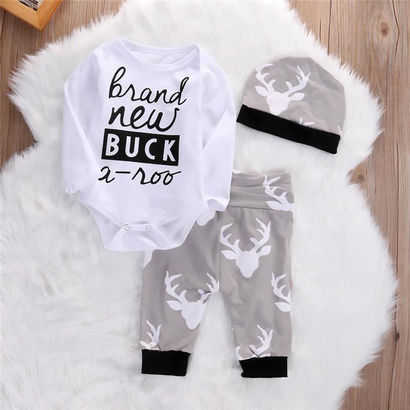 'Hello World' 3pc Deer Leggings, Romper & Hat Set