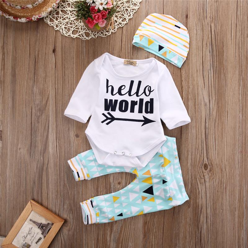 'Hello World' 3pc Deer Leggings, Romper & Hat Set