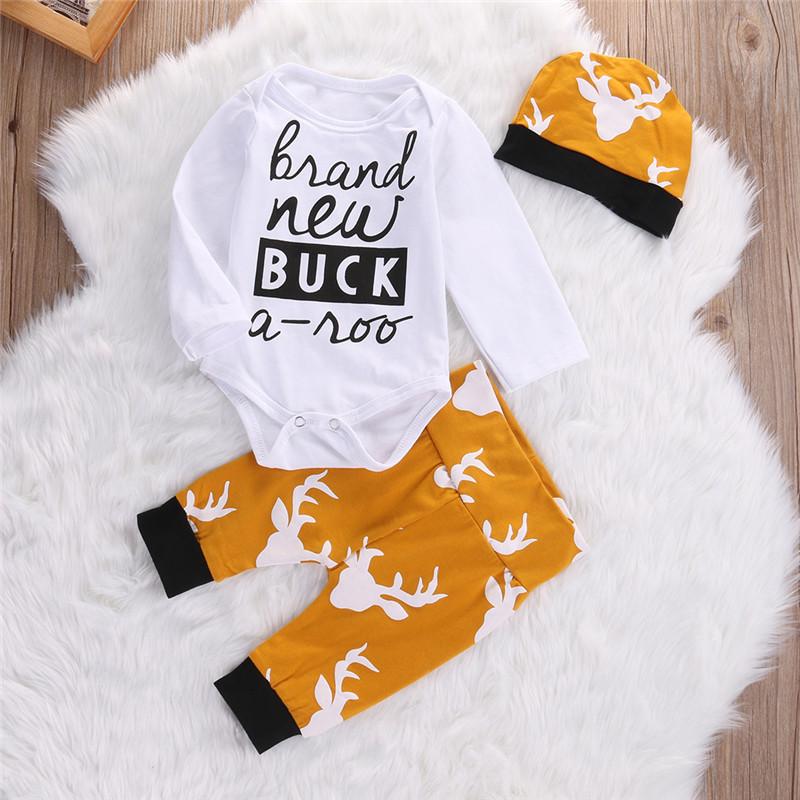 'Hello World' 3pc Deer Leggings, Romper & Hat Set