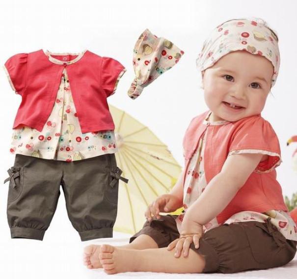 Baby Girl Short Sleeve Shirt/Pant/Headband 3 Pcs Set