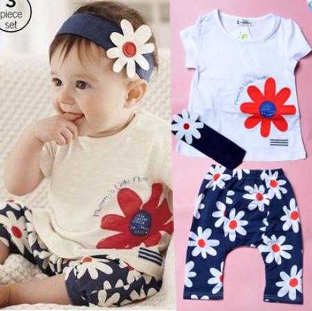 Baby Girl Short Sleeve Shirt/Pant/Headband 3 Pcs Set