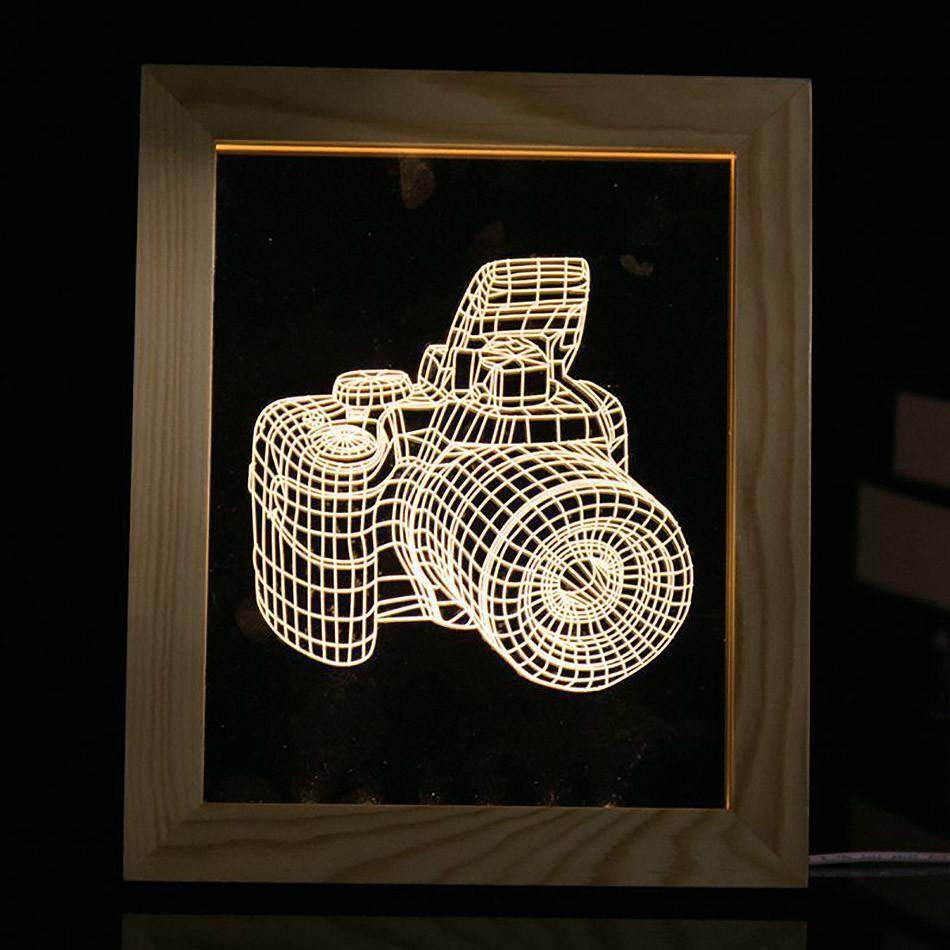 3D Acrylic Photo Frame/Light With Wood Frame