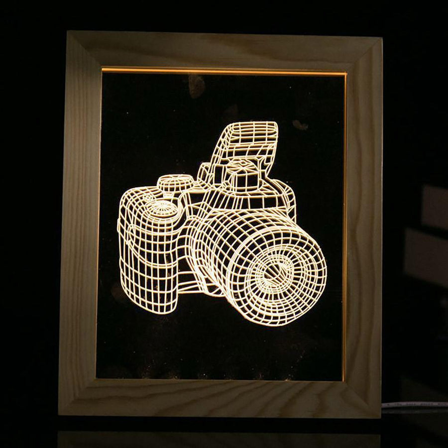 3D Acrylic Photo Frame/Light With Wood Frame