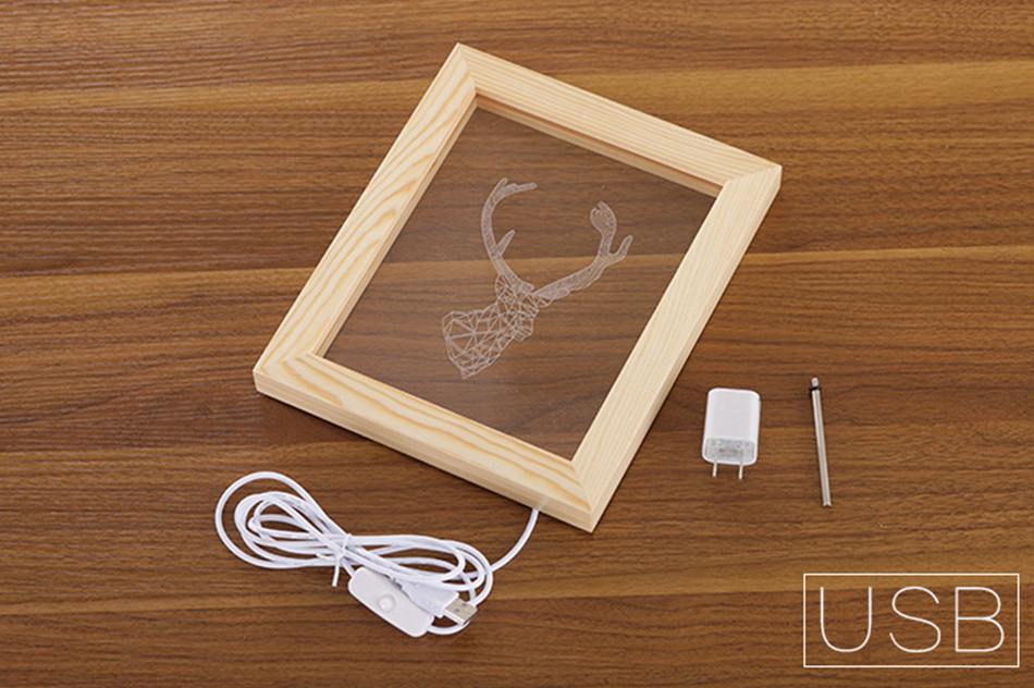 3D Acrylic Photo Frame/Light With Wood Frame