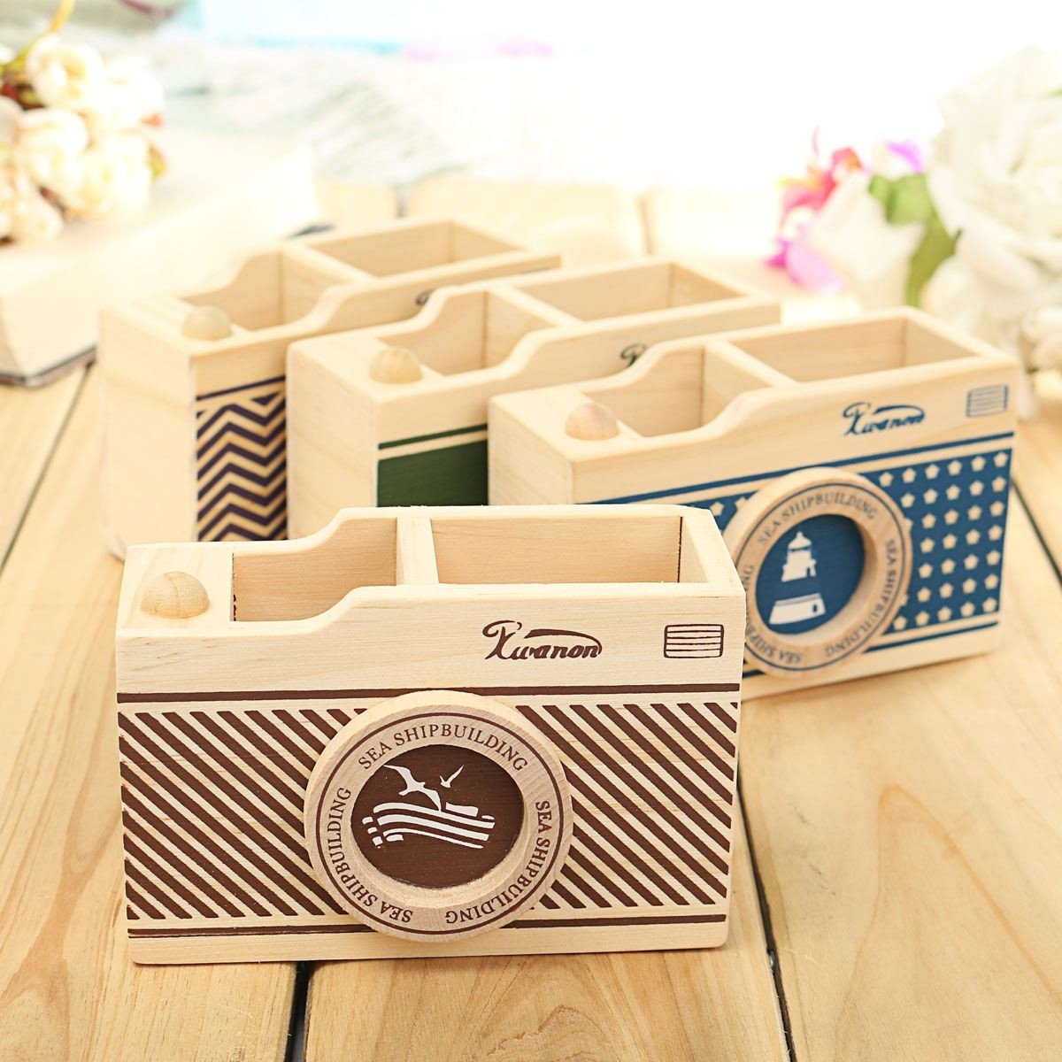 Handmade Wooden Camera Storage Box/Pen Pencil Holder