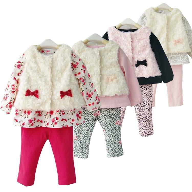 Baby Girls 3pcs  vest shirts and pants outfit