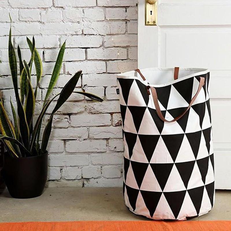 Canvas Laundry Basket Storage Bag With Leather Handles
