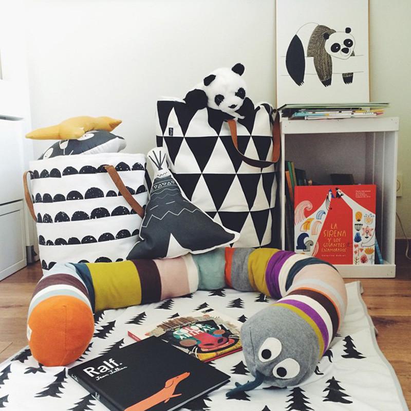 Canvas Laundry Basket Storage Bag With Leather Handles