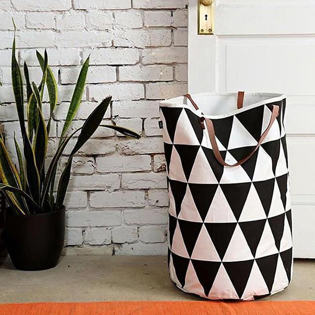 Canvas Laundry Basket Storage Bag With Leather Handles