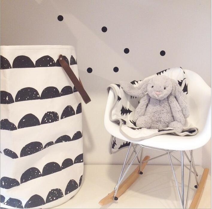 Canvas Laundry Basket Storage Bag With Leather Handles