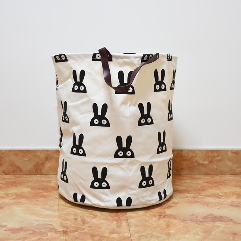 Canvas Laundry Basket Storage Bag With Leather Handles