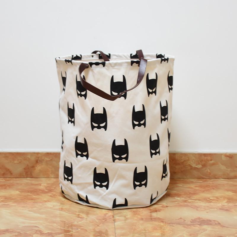 Canvas Laundry Basket Storage Bag With Leather Handles