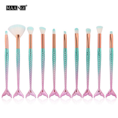 10pc Mermaid Makeup Brush Set