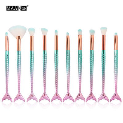10pc Mermaid Makeup Brush Set